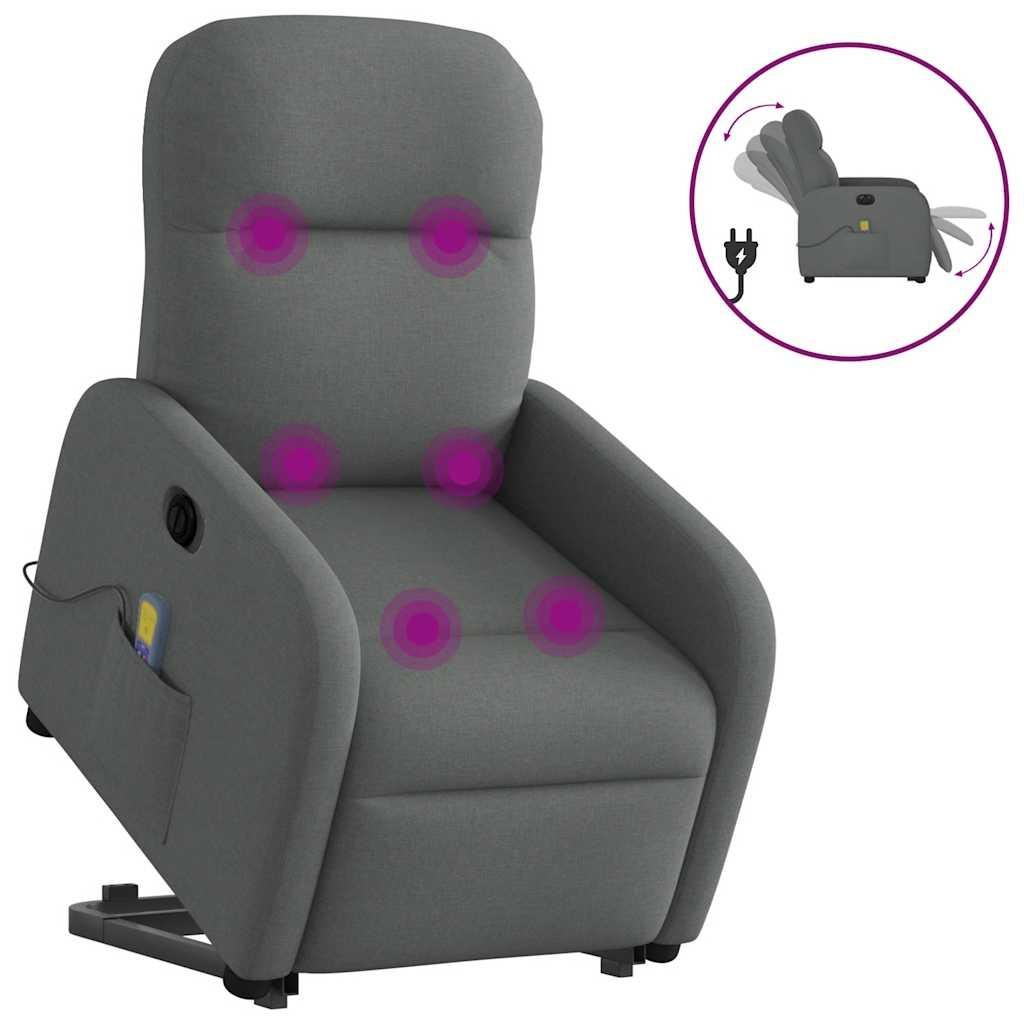 Elektrisk massagestol med løftefunktion stof mørkegrå