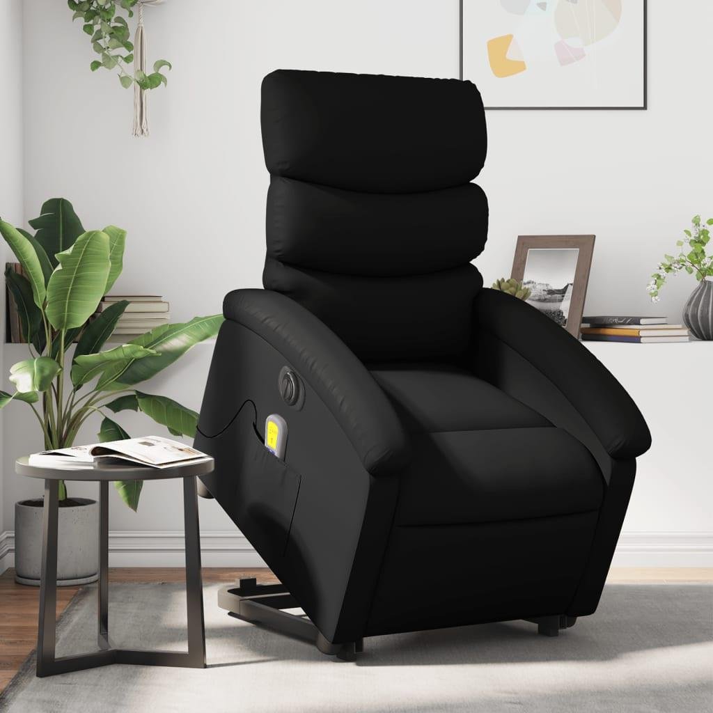 Massagestol med løftefunktion kunstlæder sort