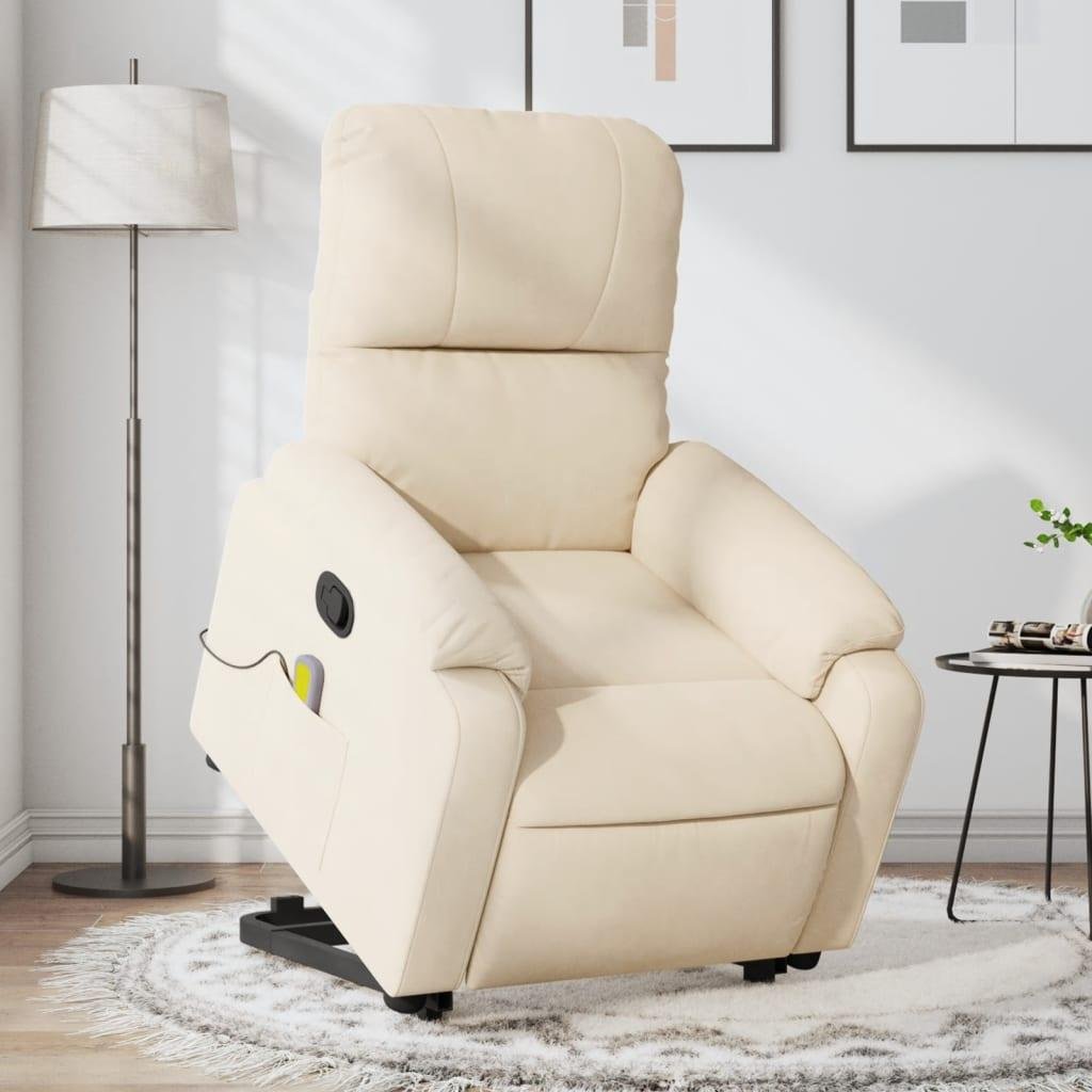 Massagestol med løftefunktion mikrofiberstof beige