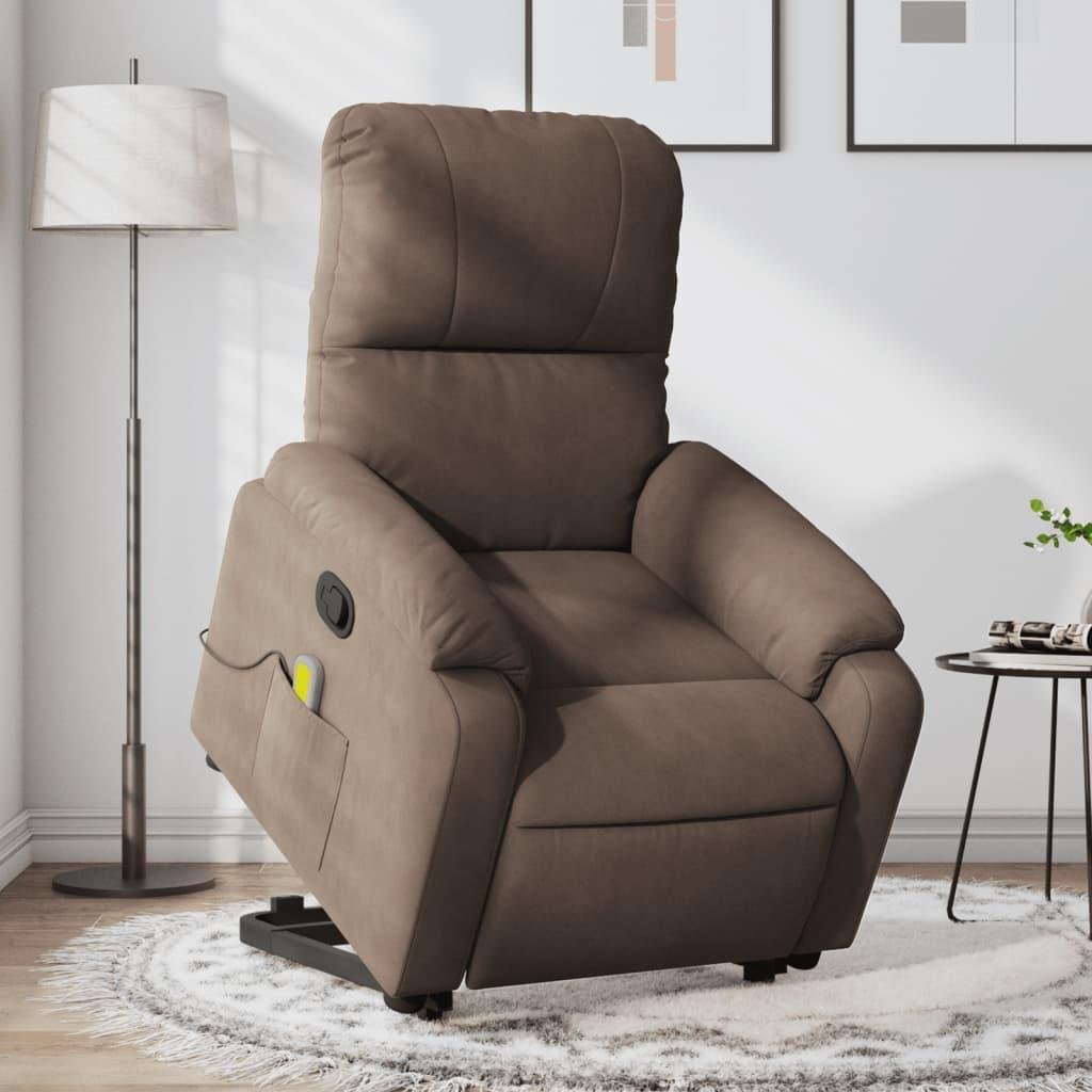 Massagestol med løftefunktion mikrofiberstof brun