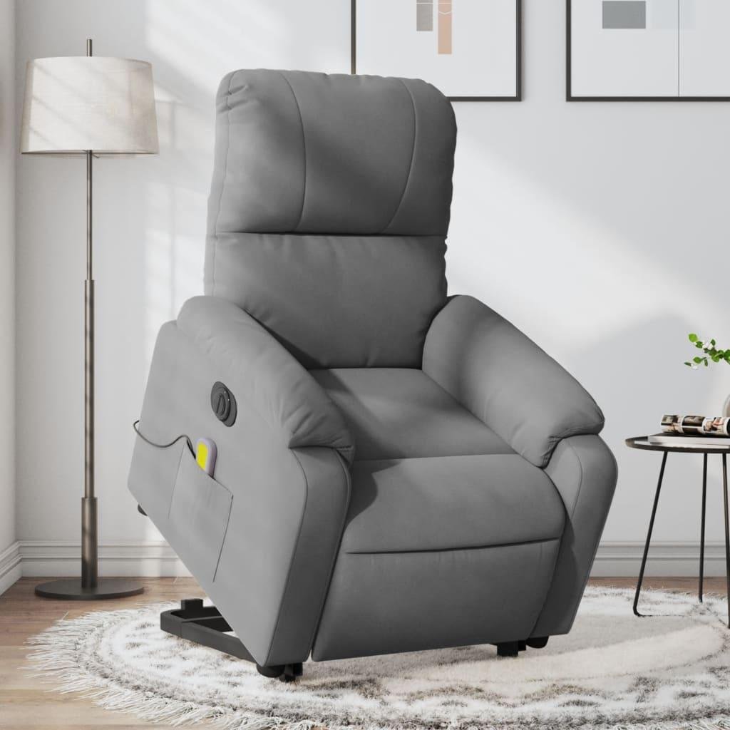 Massagestol med løftefunktion mikrofiberstof mørkegrå