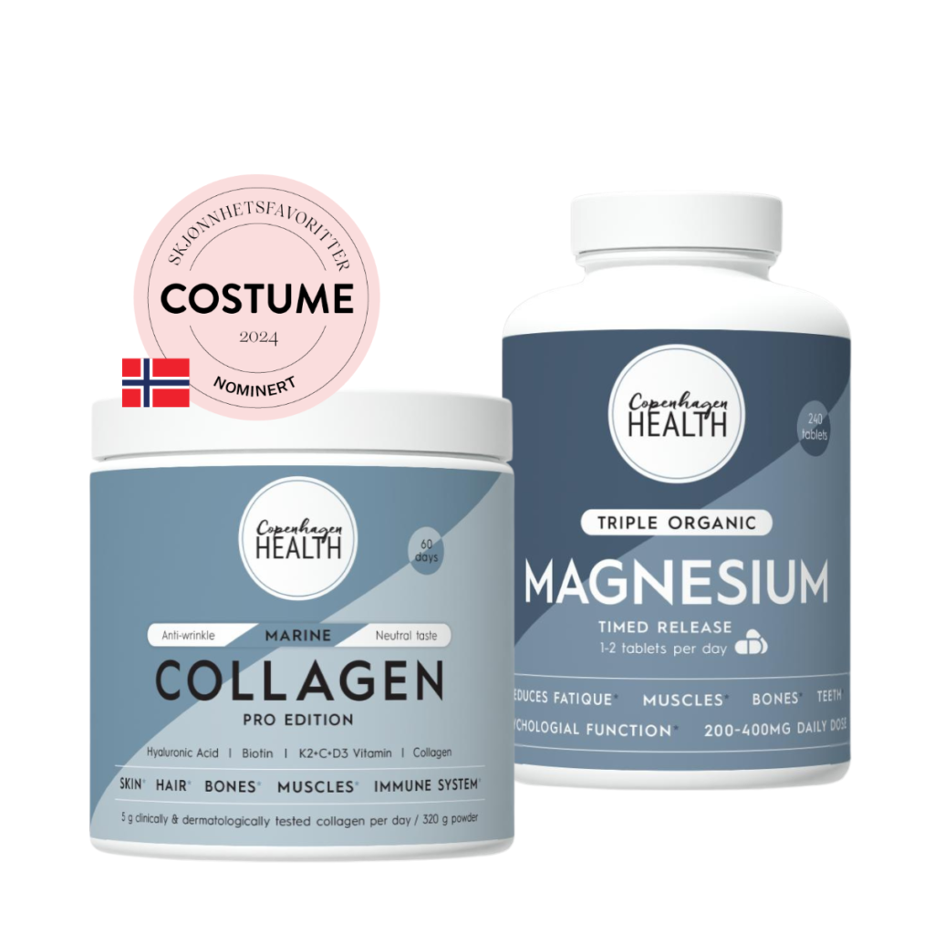 2 produkter: Kollagen med hyaluronsyre + vitaminer & magnesium - Kollagenpulver - Copehagen Health - Bedst i test vinder