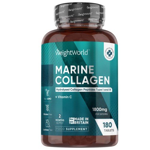 Marine Collagen + C-vitamin 1800 mg, 180 tabletter - Kosttilskud til hud, knogler og brusk med type 1 og 3
