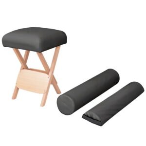 Foldbar massagestol 12 cm tykt sæde 2 bolsterpuder sort