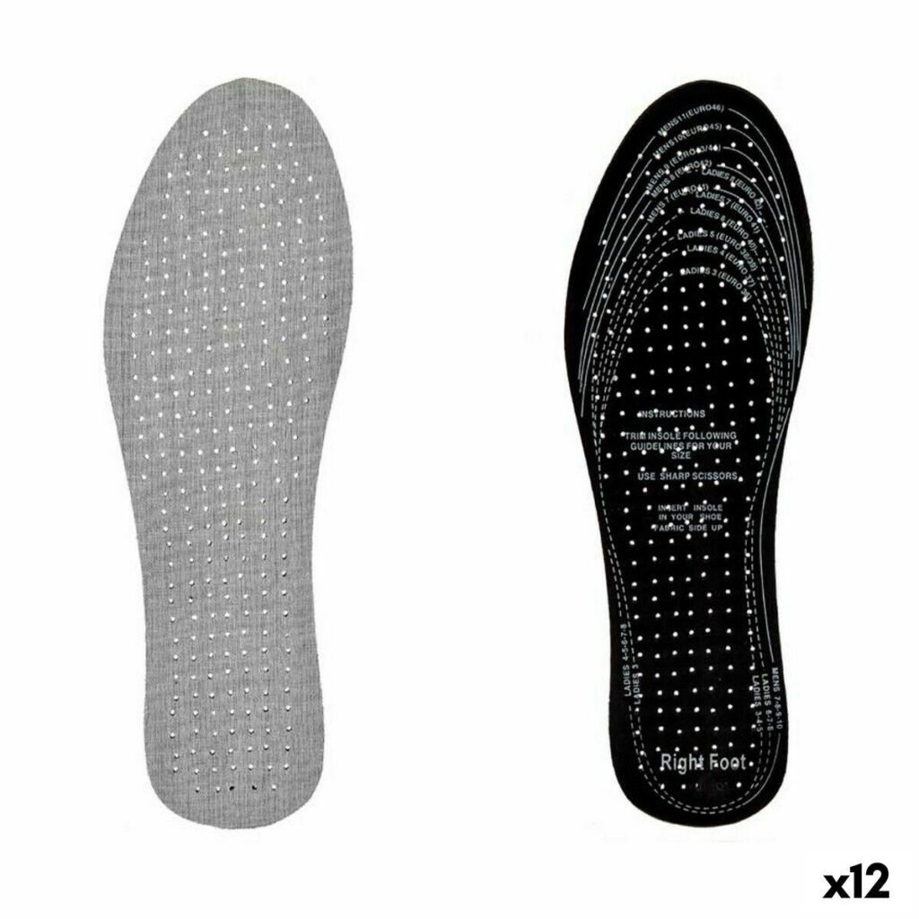 Skabeloner Extra Fresh - sorte/grå indlægssåler i bomuld/latex, 9,5 × 30 cm (12 stk)