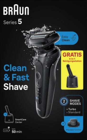 Barbermaskine folie Braun Series 5 52-N7200cc, sort med trimmer