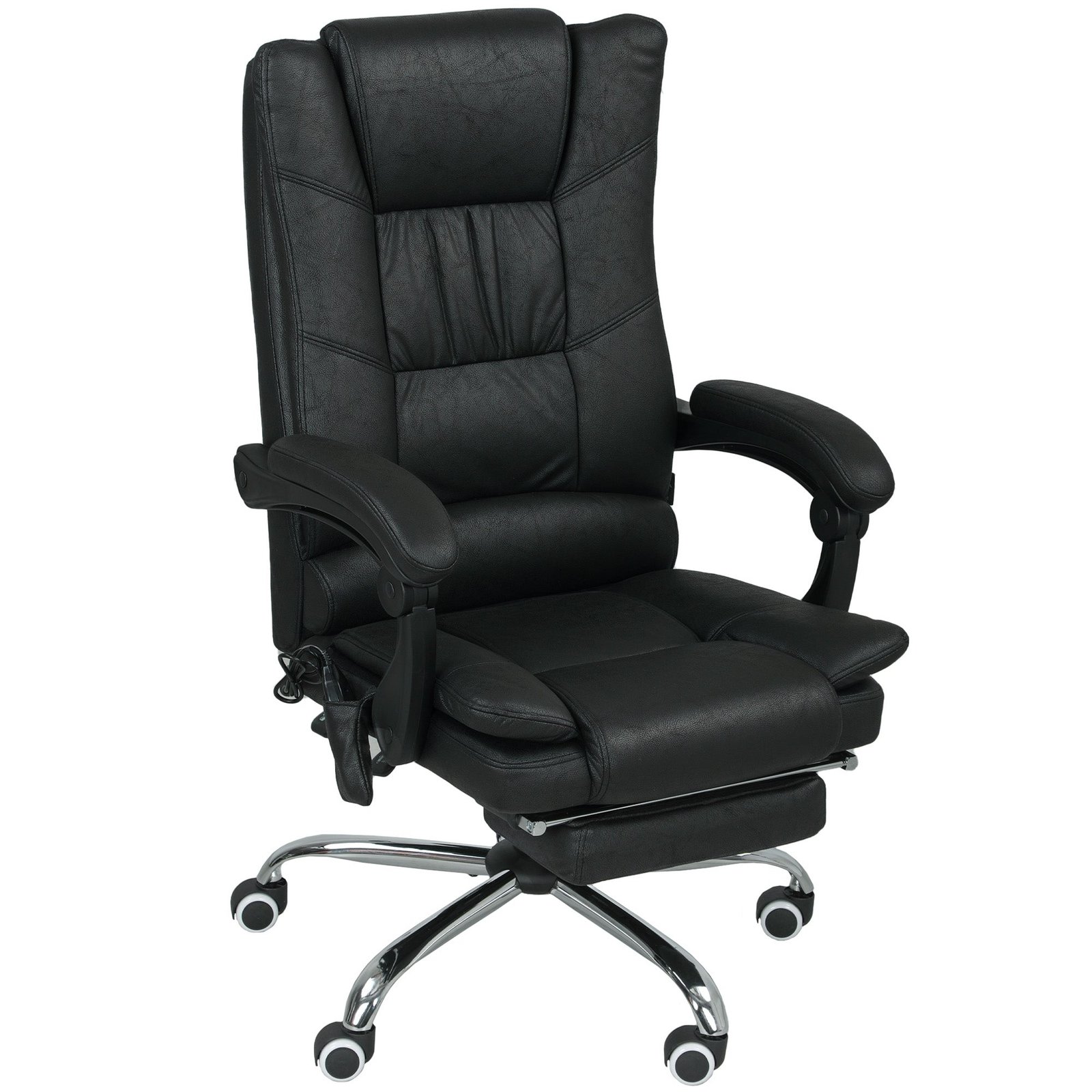 Massagestol, kontorstol med massagefunktion, inklusive fodstøtte, højdejusterbar, 64 cm x 70 cm x 118 cm, sort